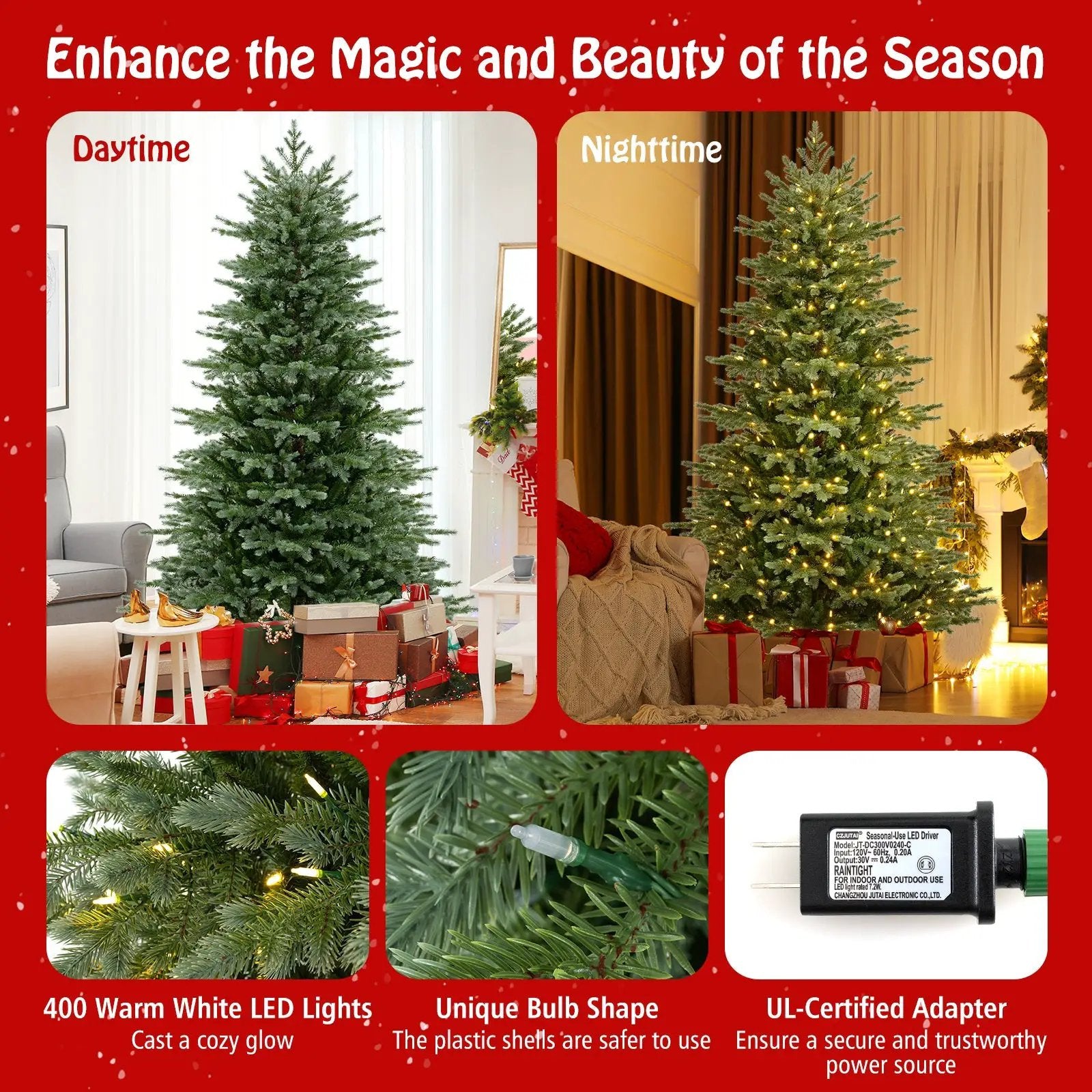 5/6/7 Feet Artificial Christmas Tree with 1426/2116/3156 Lush PVC and 200/300/400 Warm White LED Lights by DirectDeals