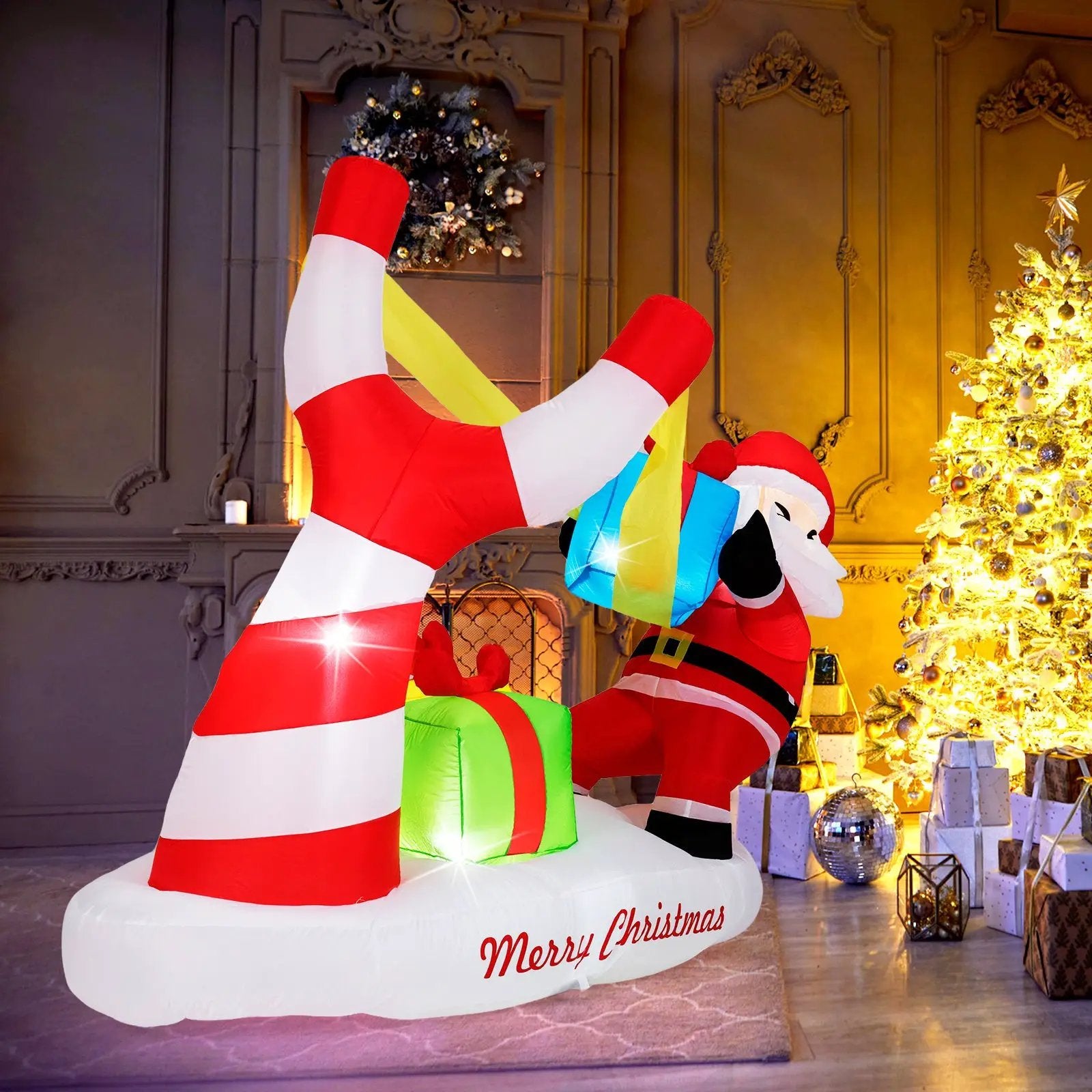 7 Feet Christmas Inflatables Santa with Slingshot and Built-in LED Lights Outdoor Decoration by DirectDeals