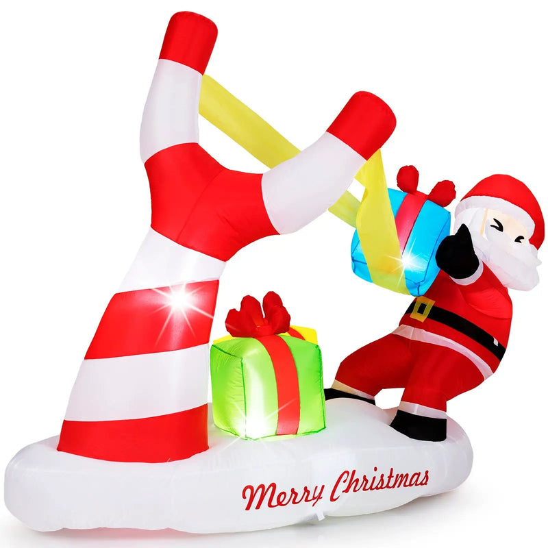 7 Feet Christmas Inflatables Santa with Slingshot and Built-in LED Lights Outdoor Decoration by DirectDeals