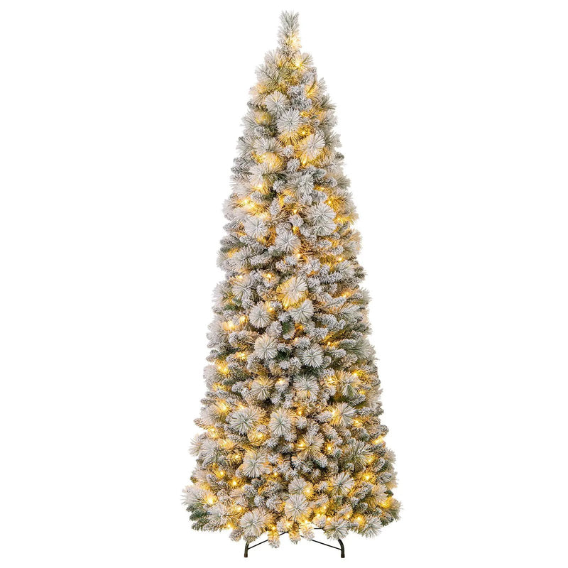 7 Feet Flocked Christmas Tree with Pine Needles and LED Lights by DirectDeals