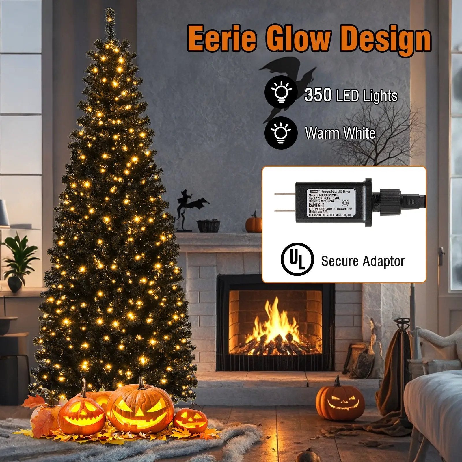 Pre-lit Christmas Halloween Tree with PVC Branch Tips and Warm White Lights by DirectDeals