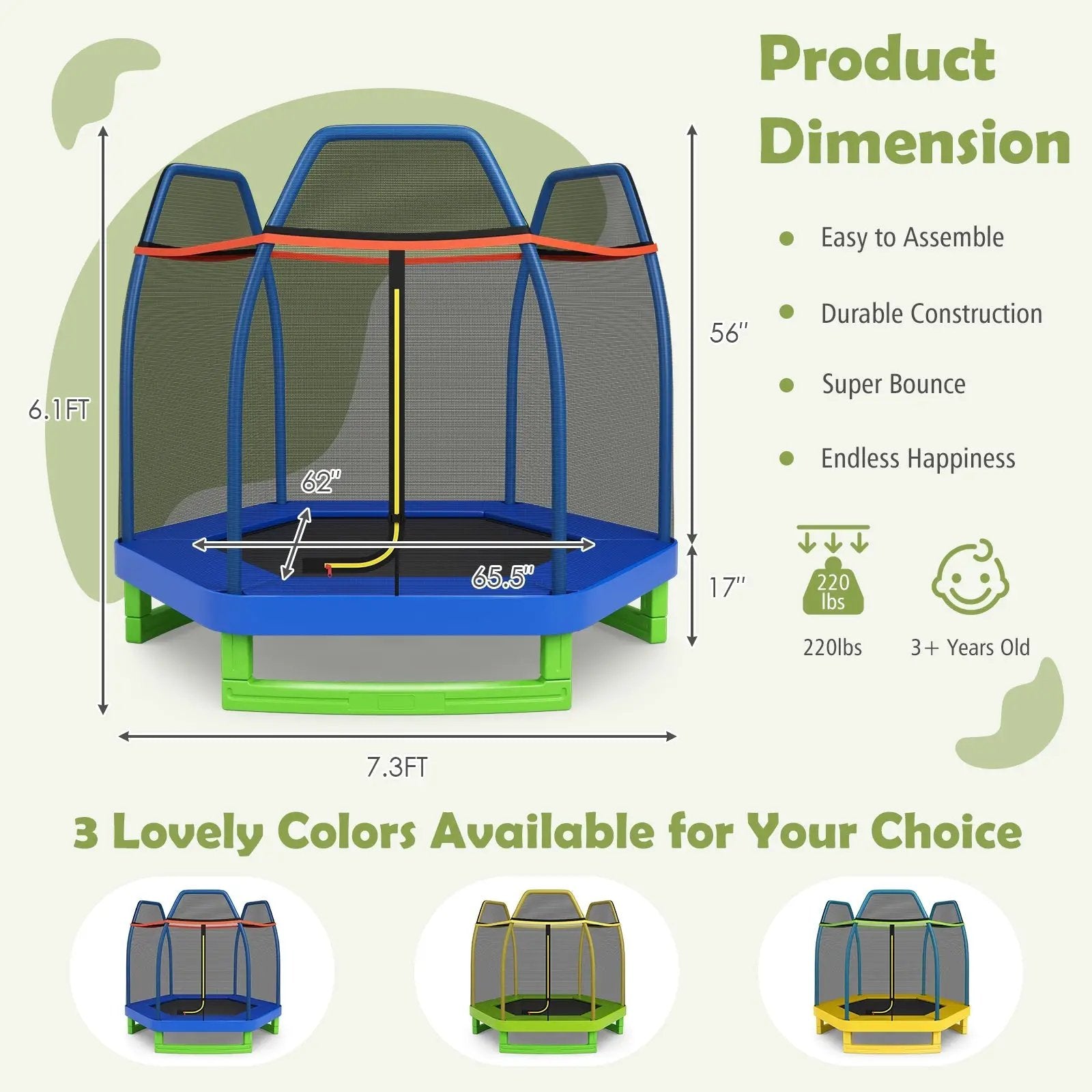 7 Feet Kids Recreational Bounce Jumper Trampoline by DirectDeals