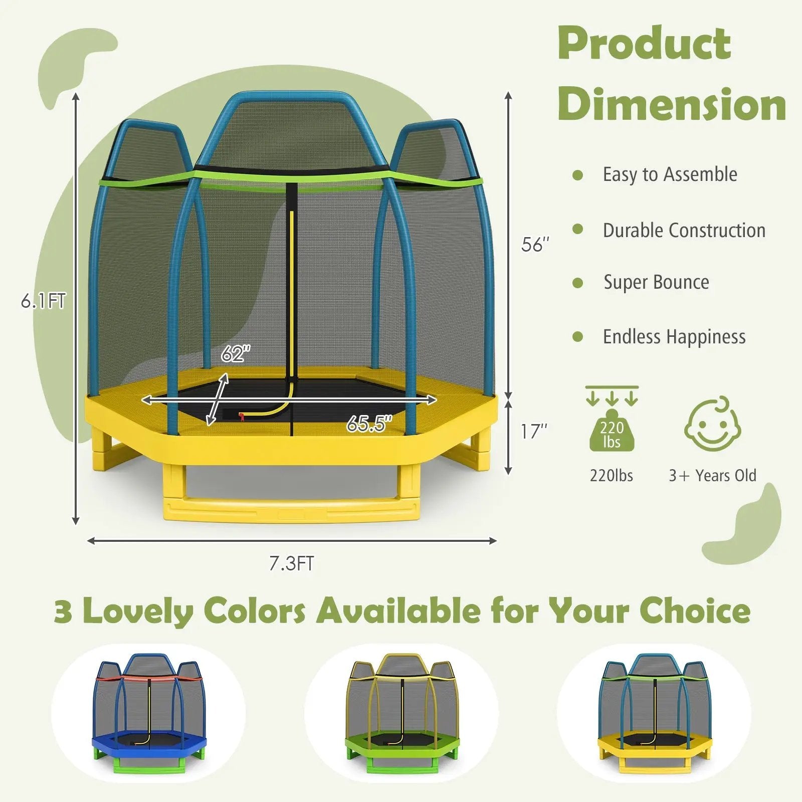 7 Feet Kids Recreational Bounce Jumper Trampoline by DirectDeals