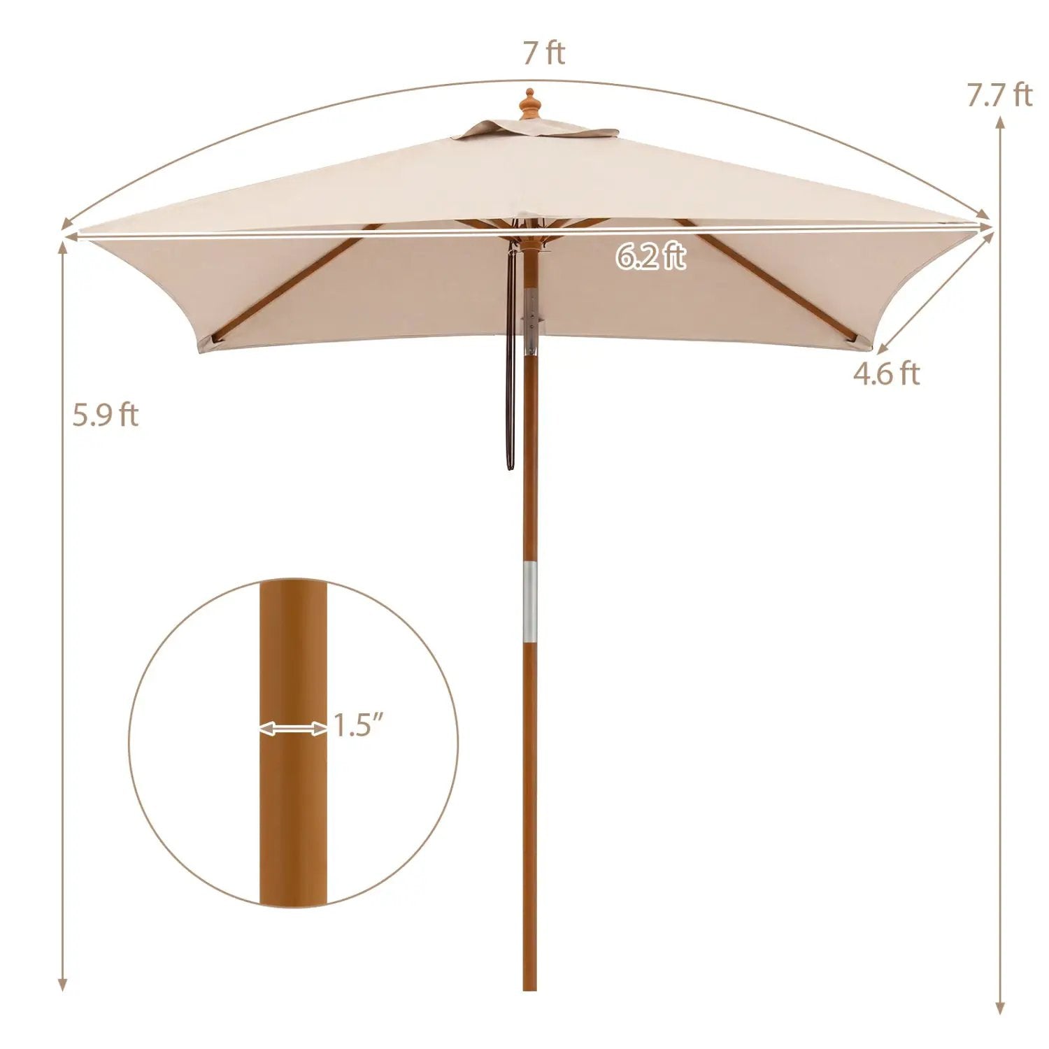 Rectangular Patio Umbrella 7ft with Adjustable Tilt by DirectDeals