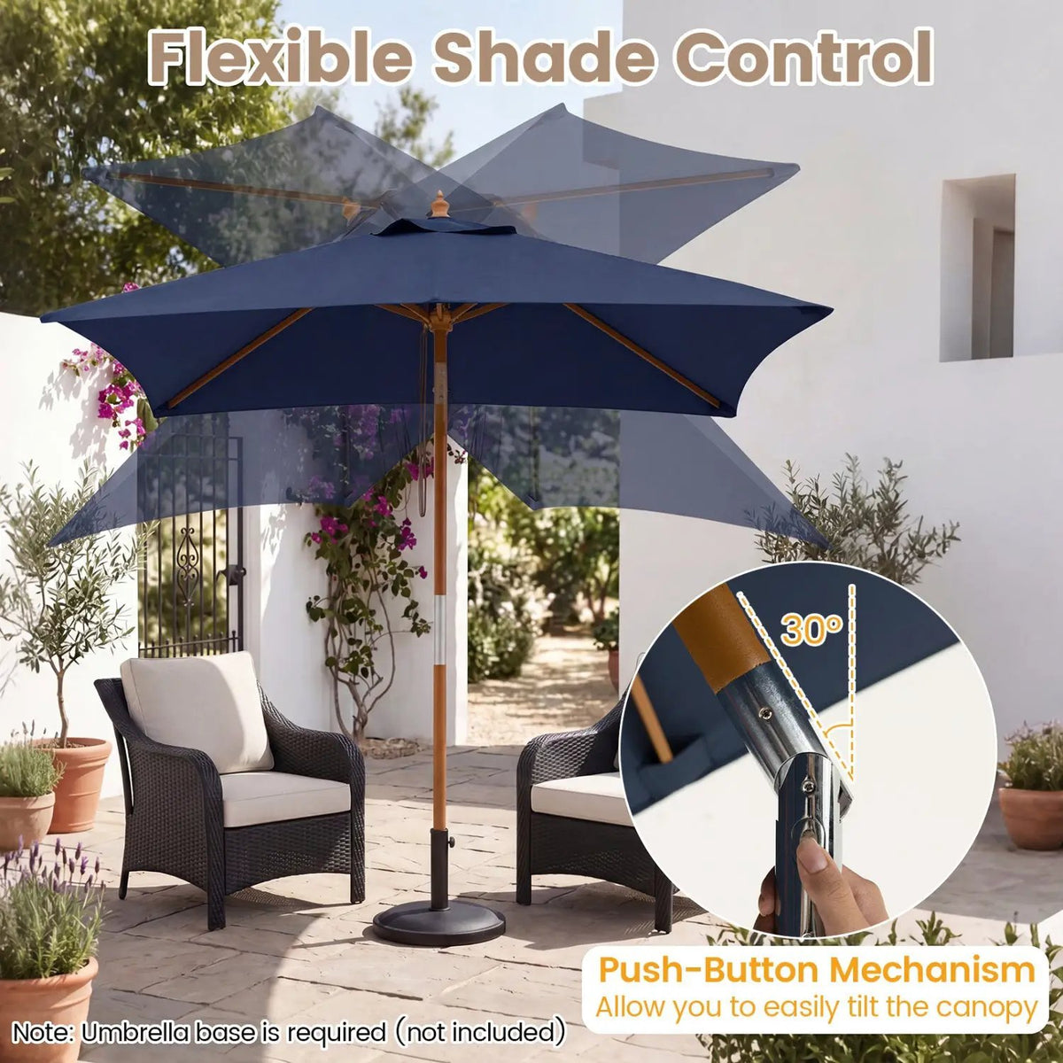 Rectangular Patio Umbrella 7ft with Adjustable Tilt by DirectDeals
