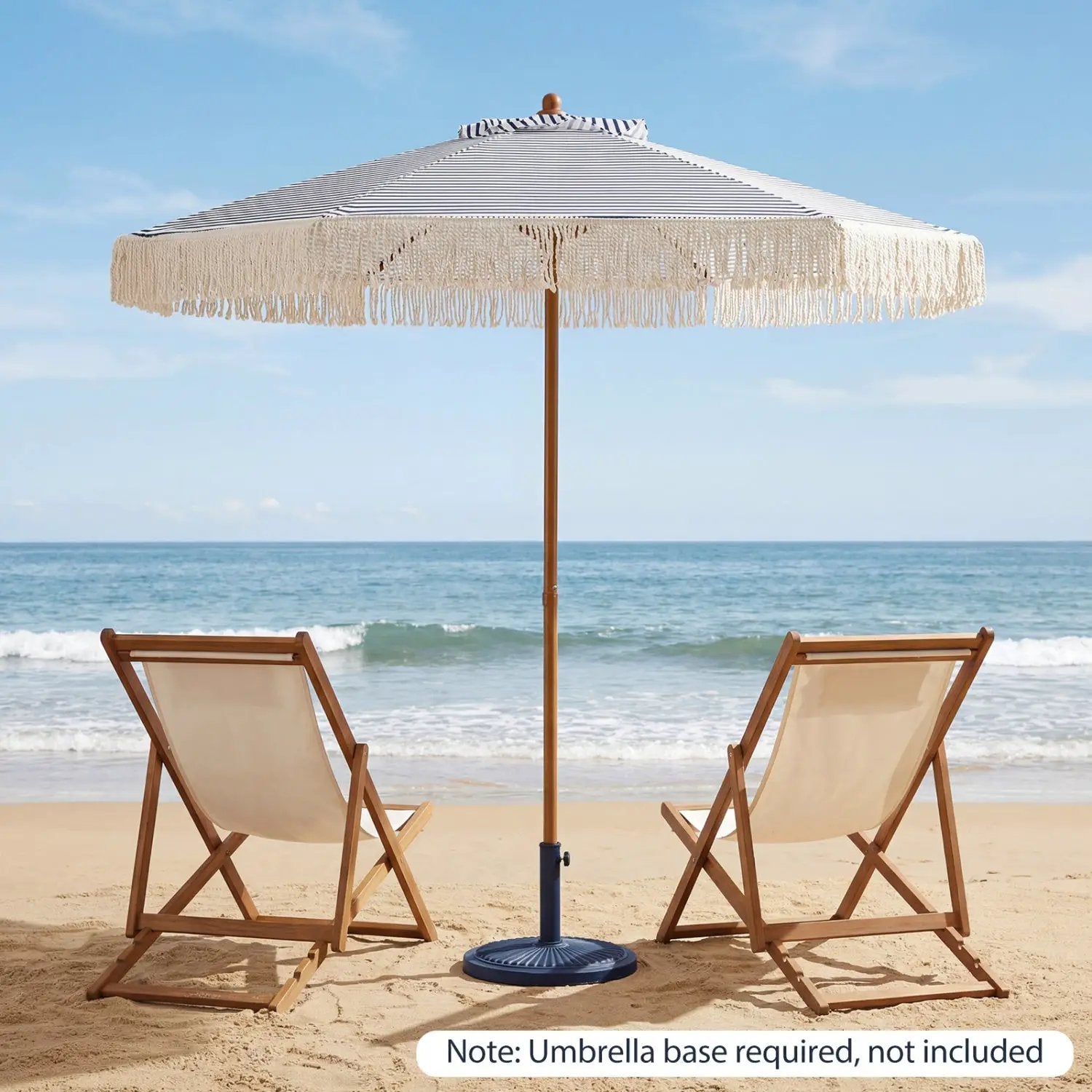 7 Feet Patio Umbrella with Fringe Sun-Protective Beach Umbrella with Boho Tassel by DirectDeals