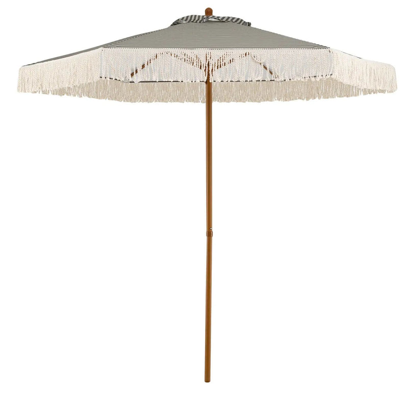 7 Feet Patio Umbrella with Fringe Sun-Protective Beach Umbrella with Boho Tassel by DirectDeals