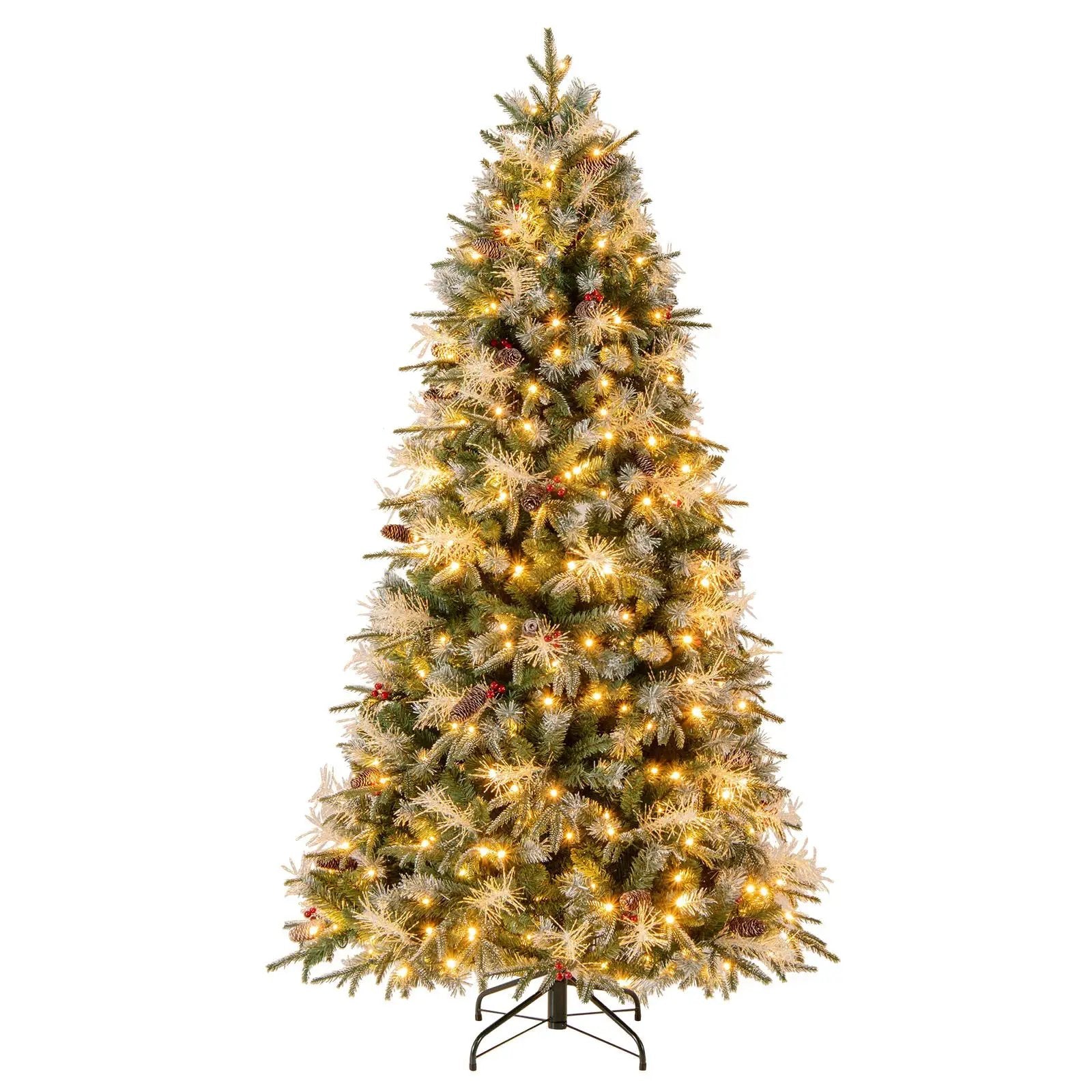 5 Feet Pre-Lit Artificial Christmas Tree with 8 Modes LED Lights with Berries by DirectDeals