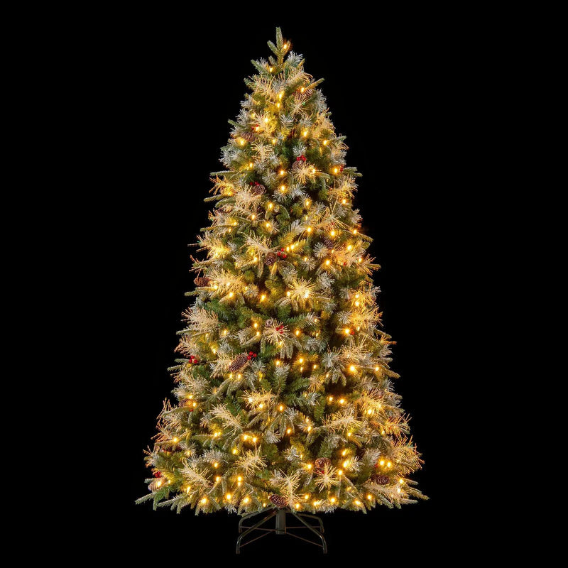 5 Feet Pre-Lit Artificial Christmas Tree with 8 Modes LED Lights with Berries by DirectDeals