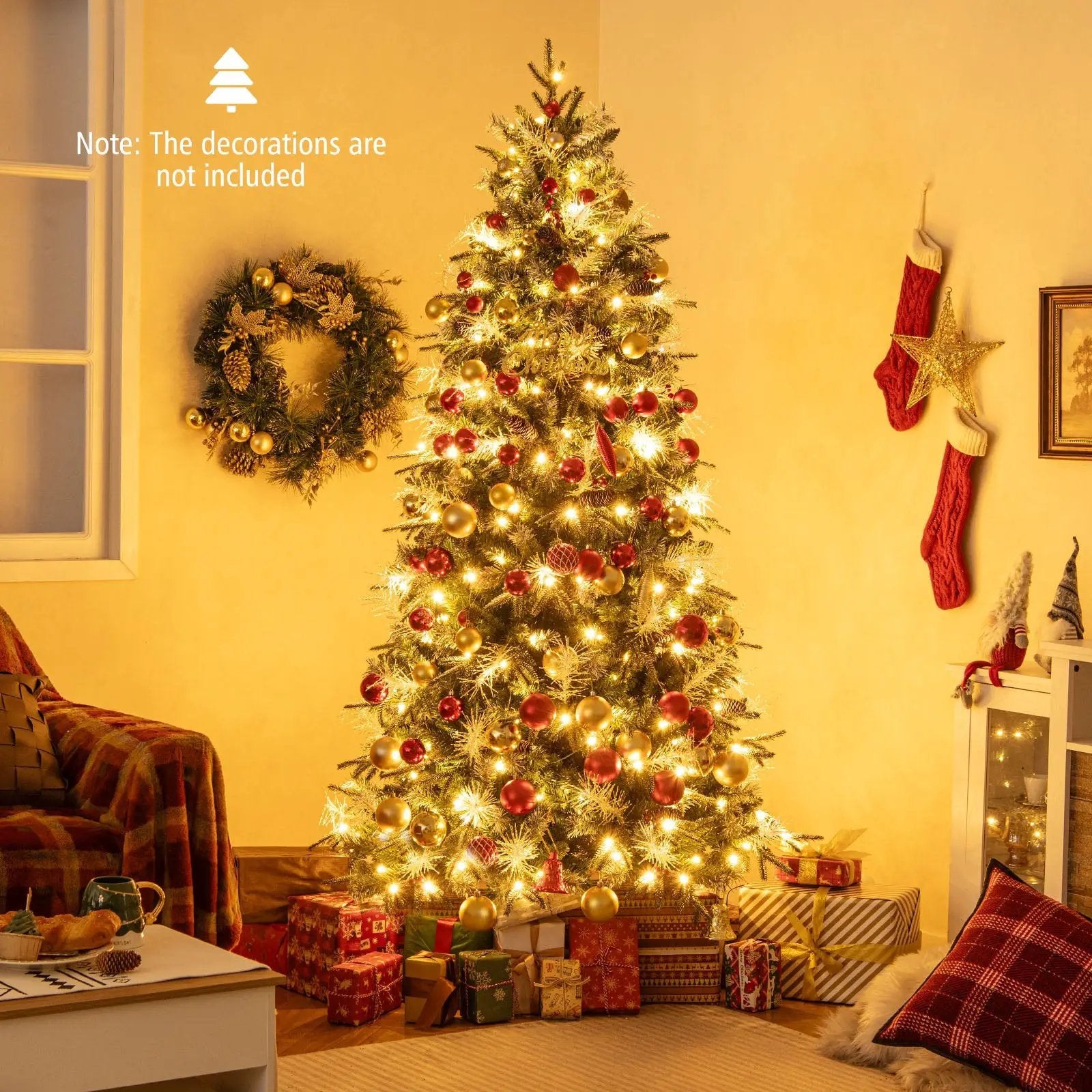 5 Feet Pre-Lit Artificial Christmas Tree with 8 Modes LED Lights with Berries by DirectDeals