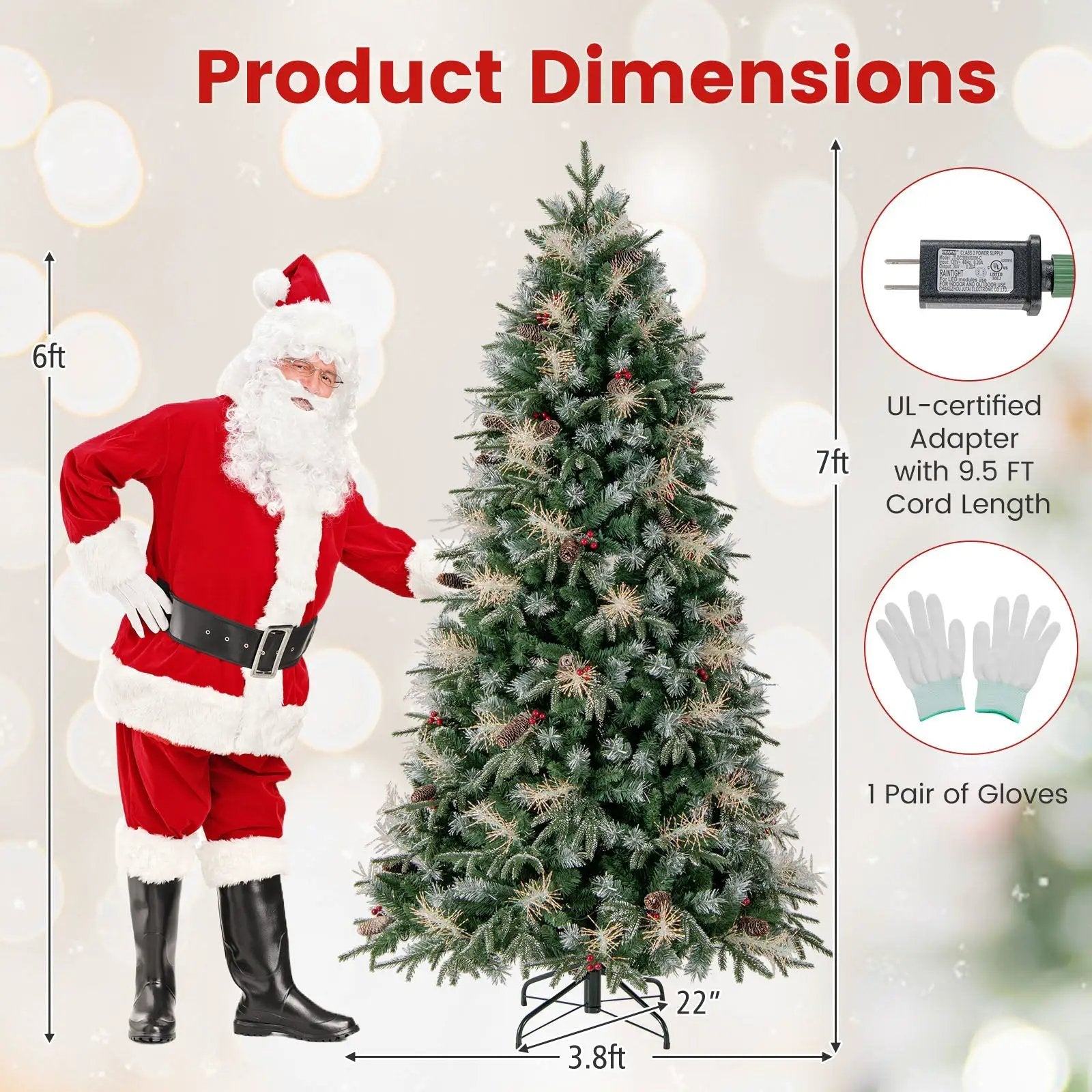 5 Feet Pre-Lit Artificial Christmas Tree with 8 Modes LED Lights with Berries by DirectDeals