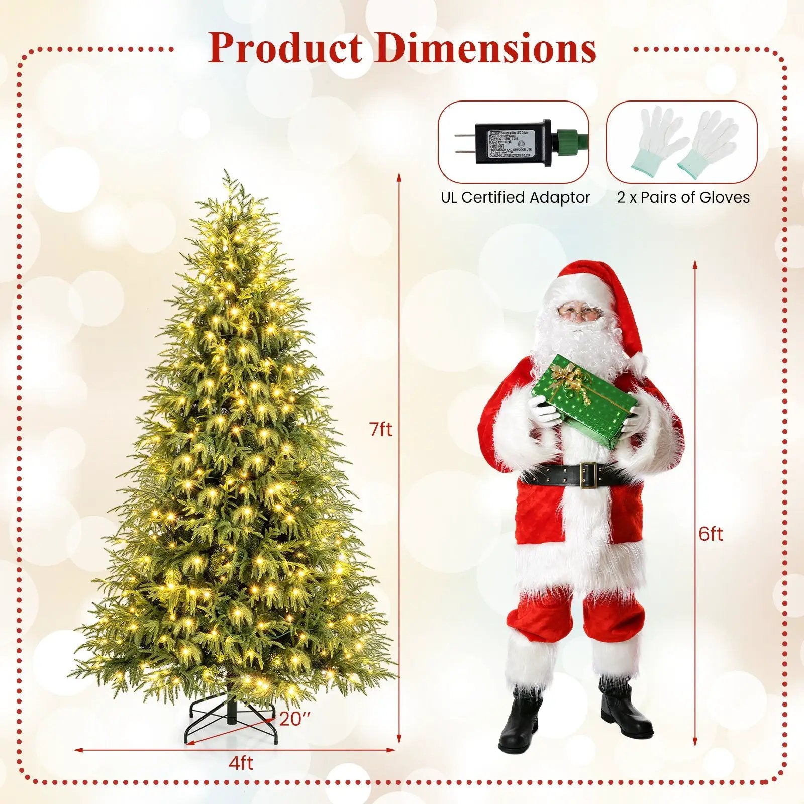 7 Feet Pre-Lit Artificial Christmas Tree Hinged Faux Xmas Tree with Soft Branch Tips by DirectDeals