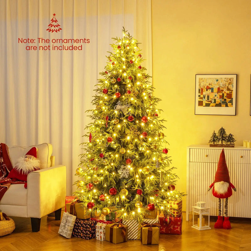 7 Feet Pre-Lit Artificial Christmas Tree Hinged Faux Xmas Tree with Soft Branch Tips by DirectDeals