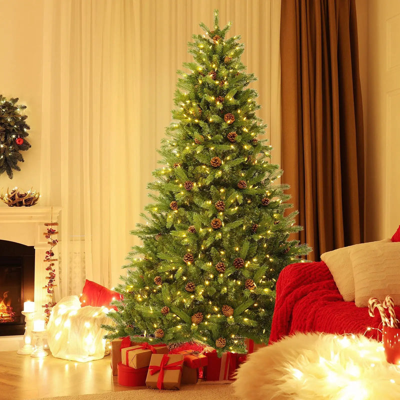 6/7 FT Artificial Christmas Tree with Pine Cones and Adjustable Brightness by DirectDeals