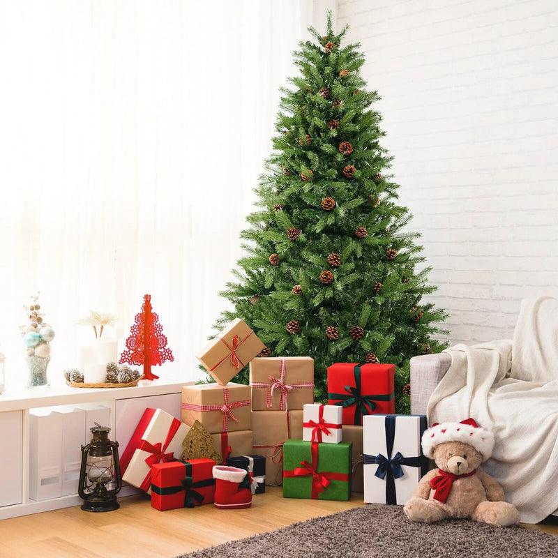 6/7 FT Artificial Christmas Tree with Pine Cones and Adjustable Brightness by DirectDeals