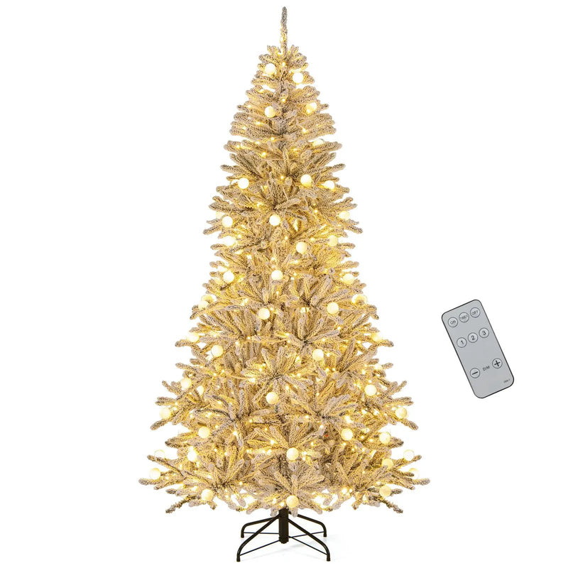 6 Feet Snow-flocked Artificial Christmas Tree Pre-lit Hinged with 81 Sphere Lights and Remote by DirectDeals