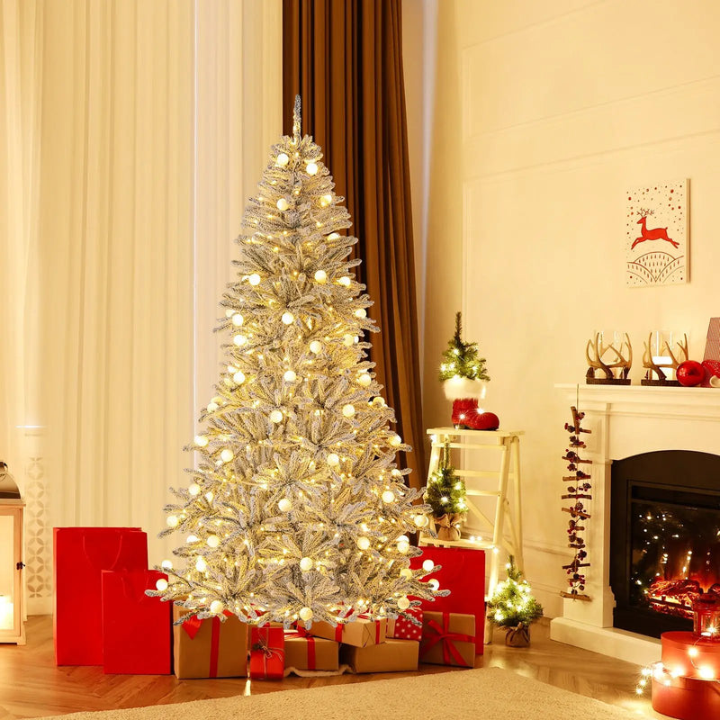 6 Feet Snow-flocked Artificial Christmas Tree Pre-lit Hinged with 81 Sphere Lights and Remote by DirectDeals