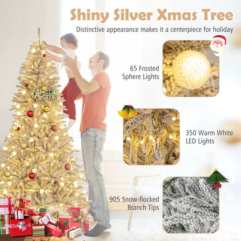 6 Feet Snow-flocked Artificial Christmas Tree Pre-lit Hinged with 81 Sphere Lights and Remote by DirectDeals