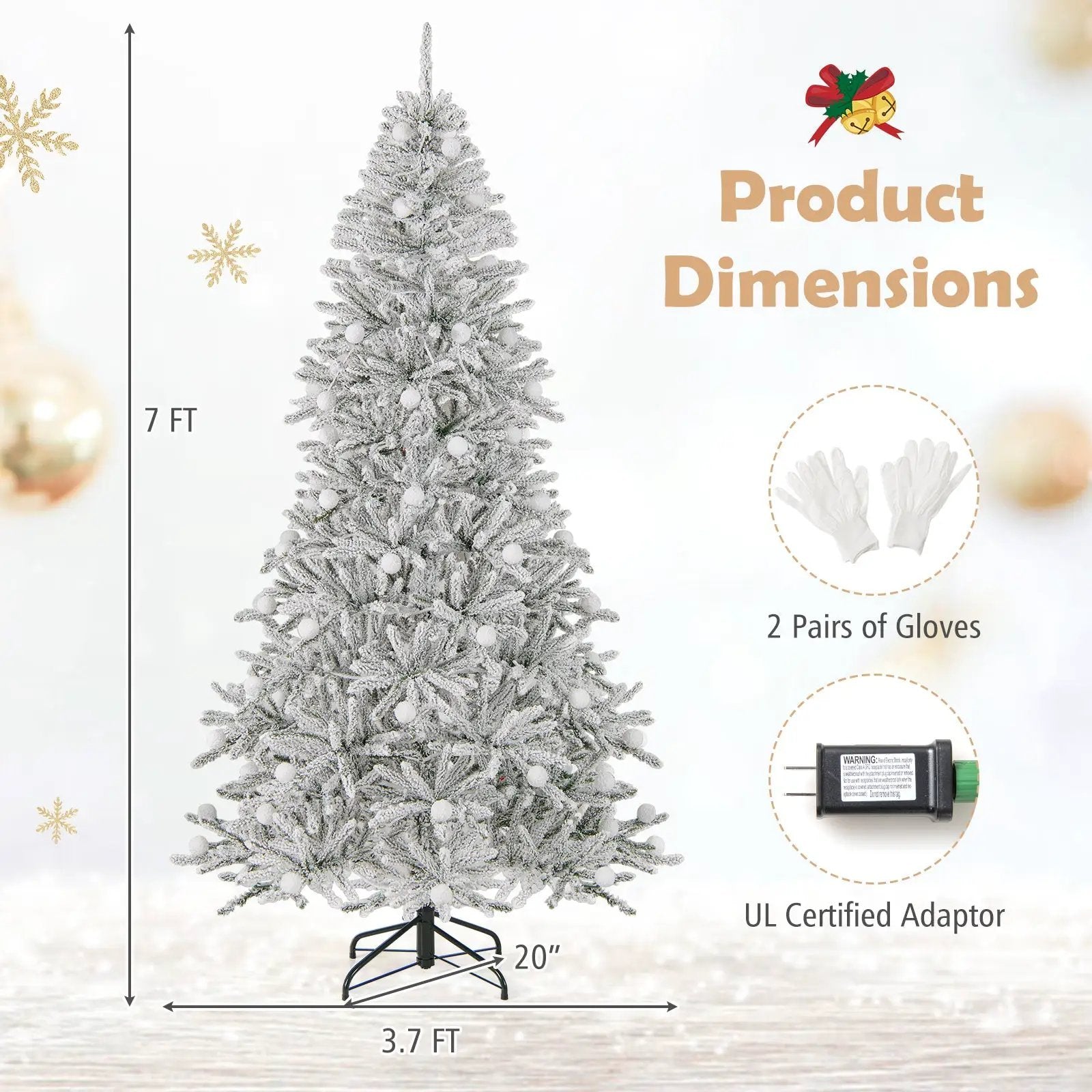 6 Feet Snow-flocked Artificial Christmas Tree Pre-lit Hinged with 81 Sphere Lights and Remote by DirectDeals