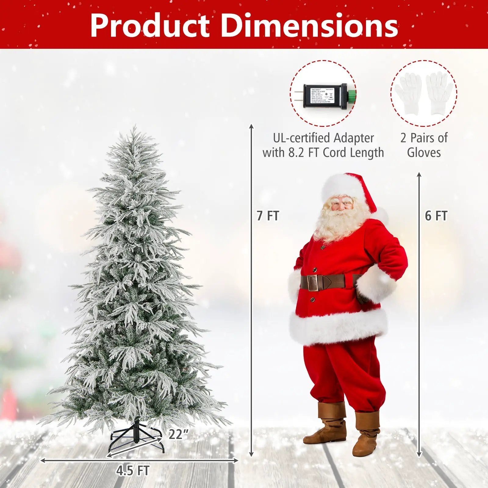 7 Feet Snow-flocked Artificial Christmas Tree Pre-lit Hinged Xmas Tree with Warm White LED Lights by DirectDeals