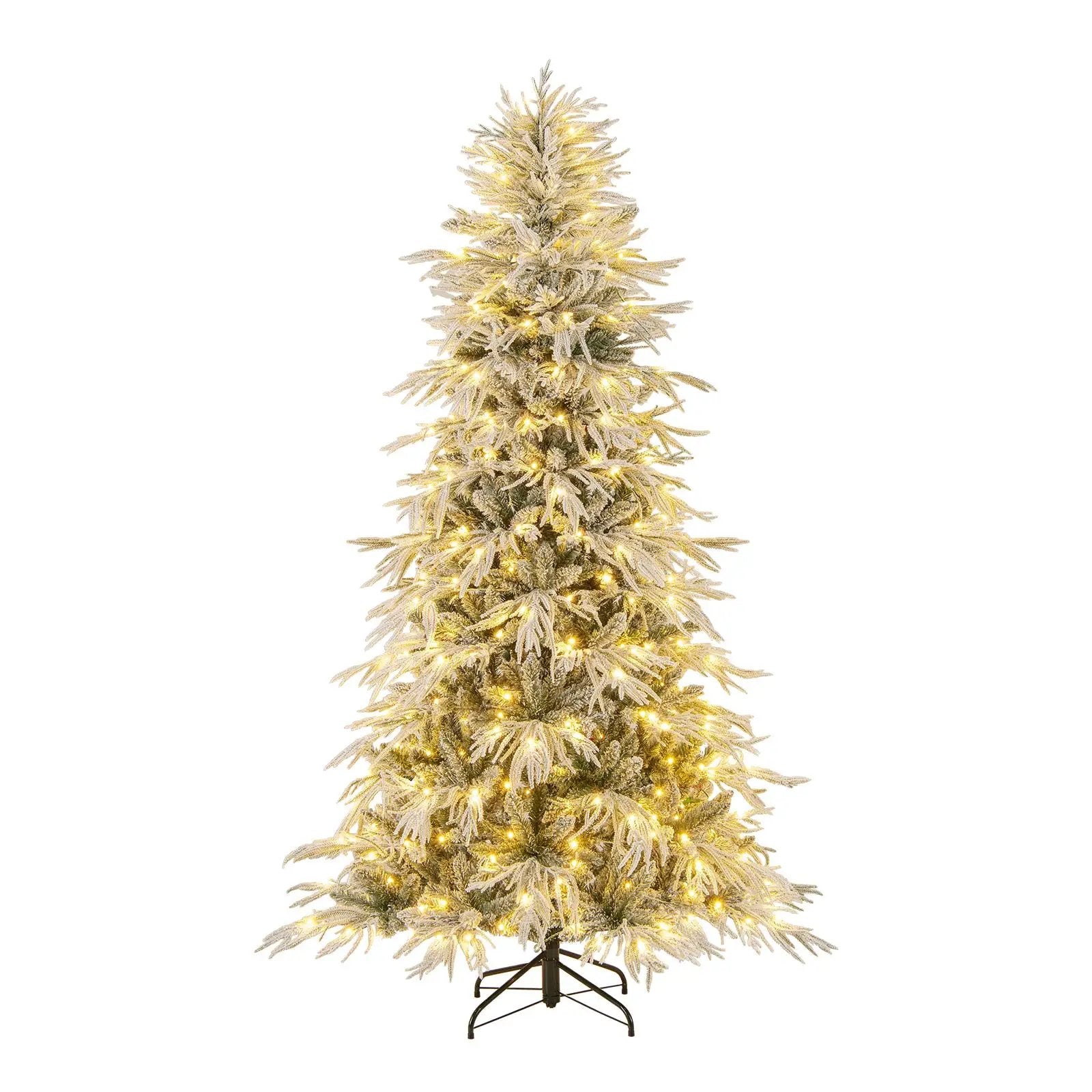 7 Feet Snow-flocked Artificial Christmas Tree Pre-lit Hinged Xmas Tree with Warm White LED Lights by DirectDeals