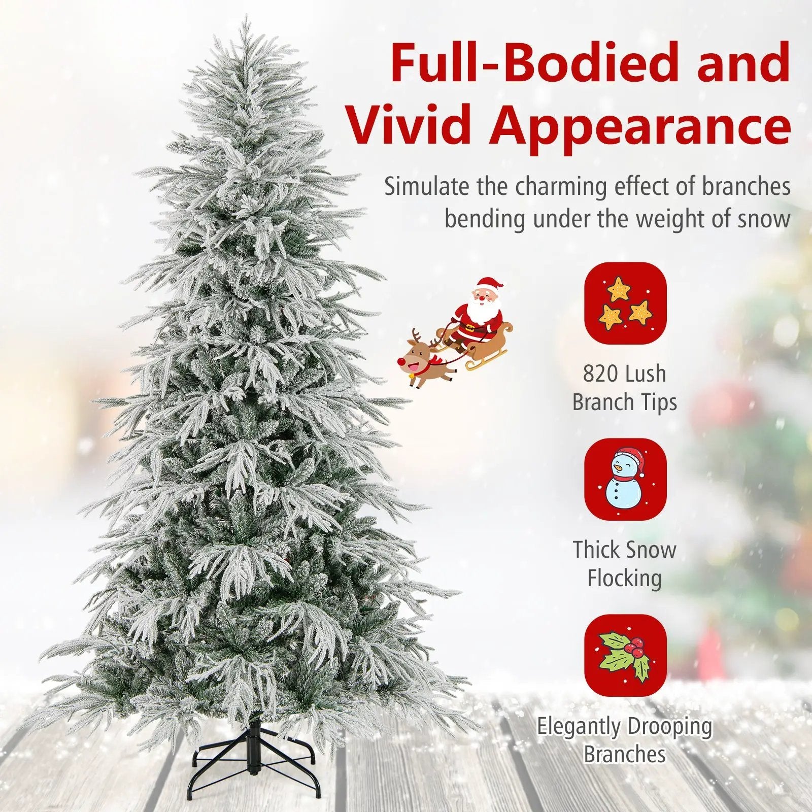 7 Feet Snow-flocked Artificial Christmas Tree Pre-lit Hinged Xmas Tree with Warm White LED Lights by DirectDeals