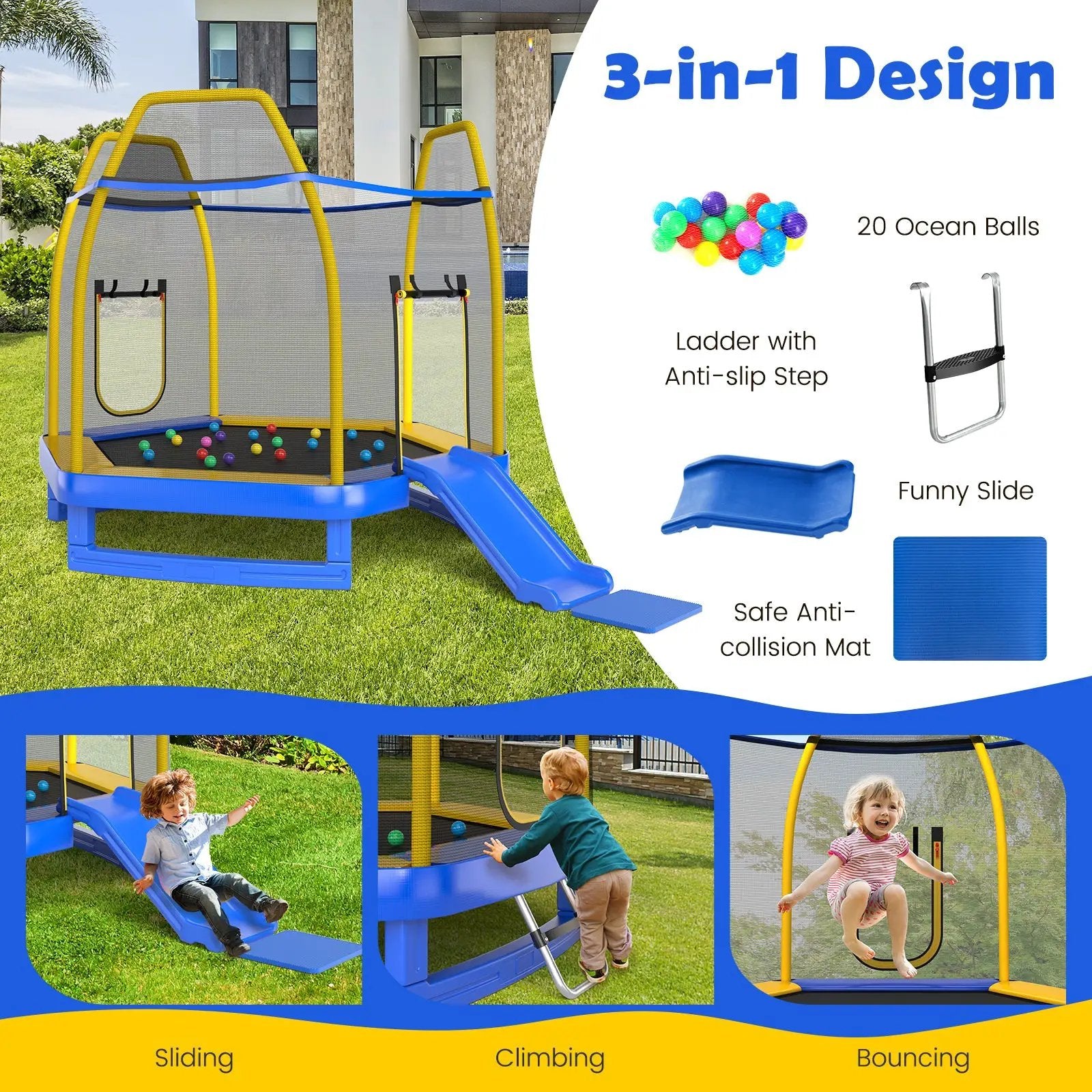 7 Feet Trampoline with Ladder and Slide for Indoor and Outdoor by DirectDeals