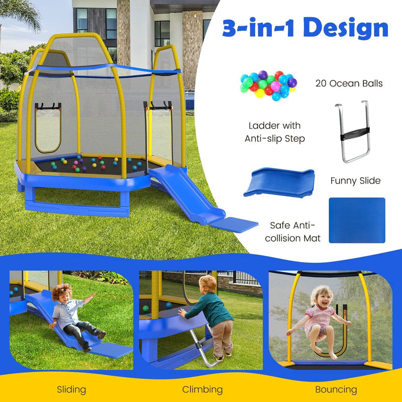 7 Feet Trampoline with Ladder and Slide for Indoor and Outdoor by DirectDeals