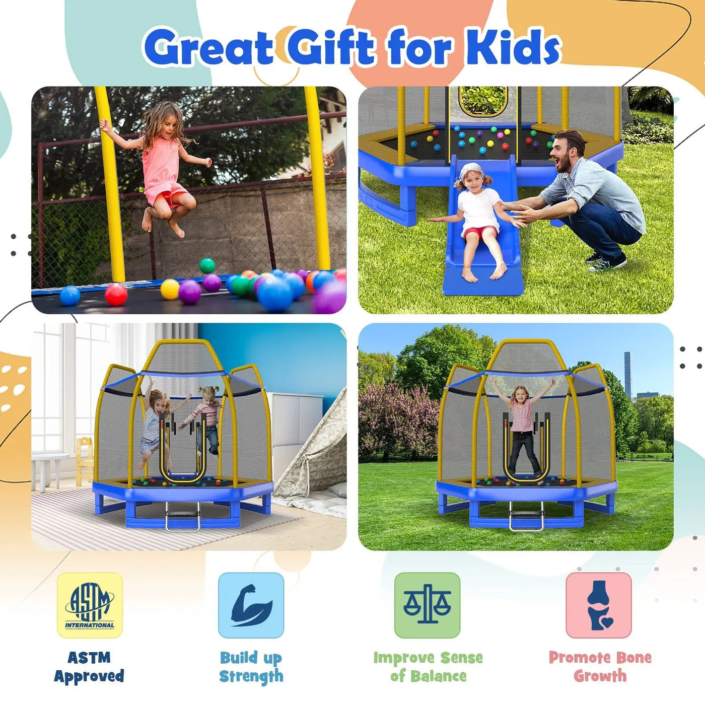 7 Feet Trampoline with Ladder and Slide for Indoor and Outdoor by DirectDeals