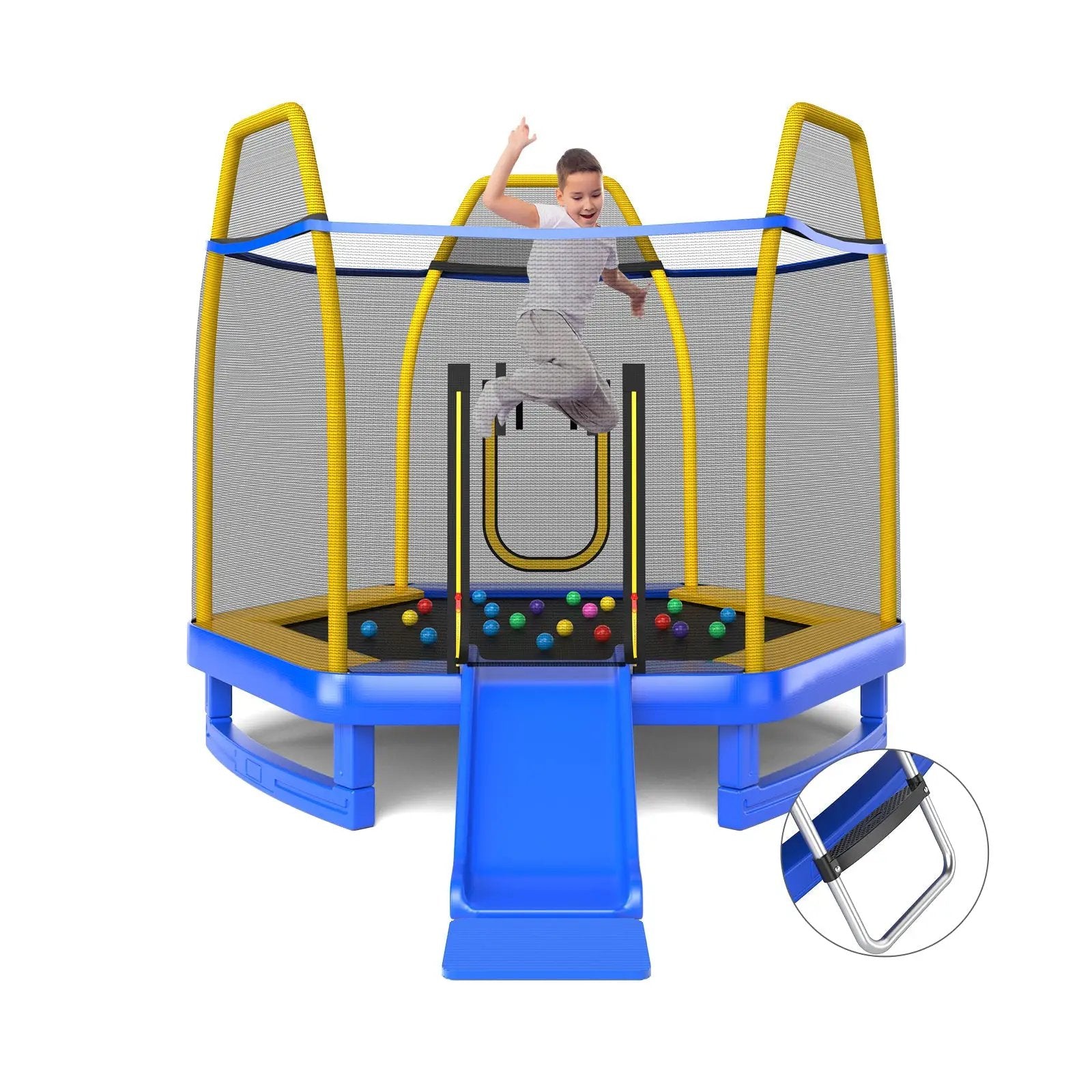 7 Feet Trampoline with Ladder and Slide for Indoor and Outdoor by DirectDeals