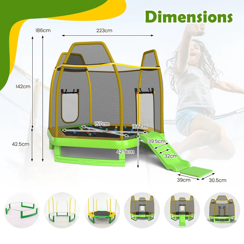 7 Feet Trampoline with Ladder and Slide for Indoor and Outdoor by DirectDeals