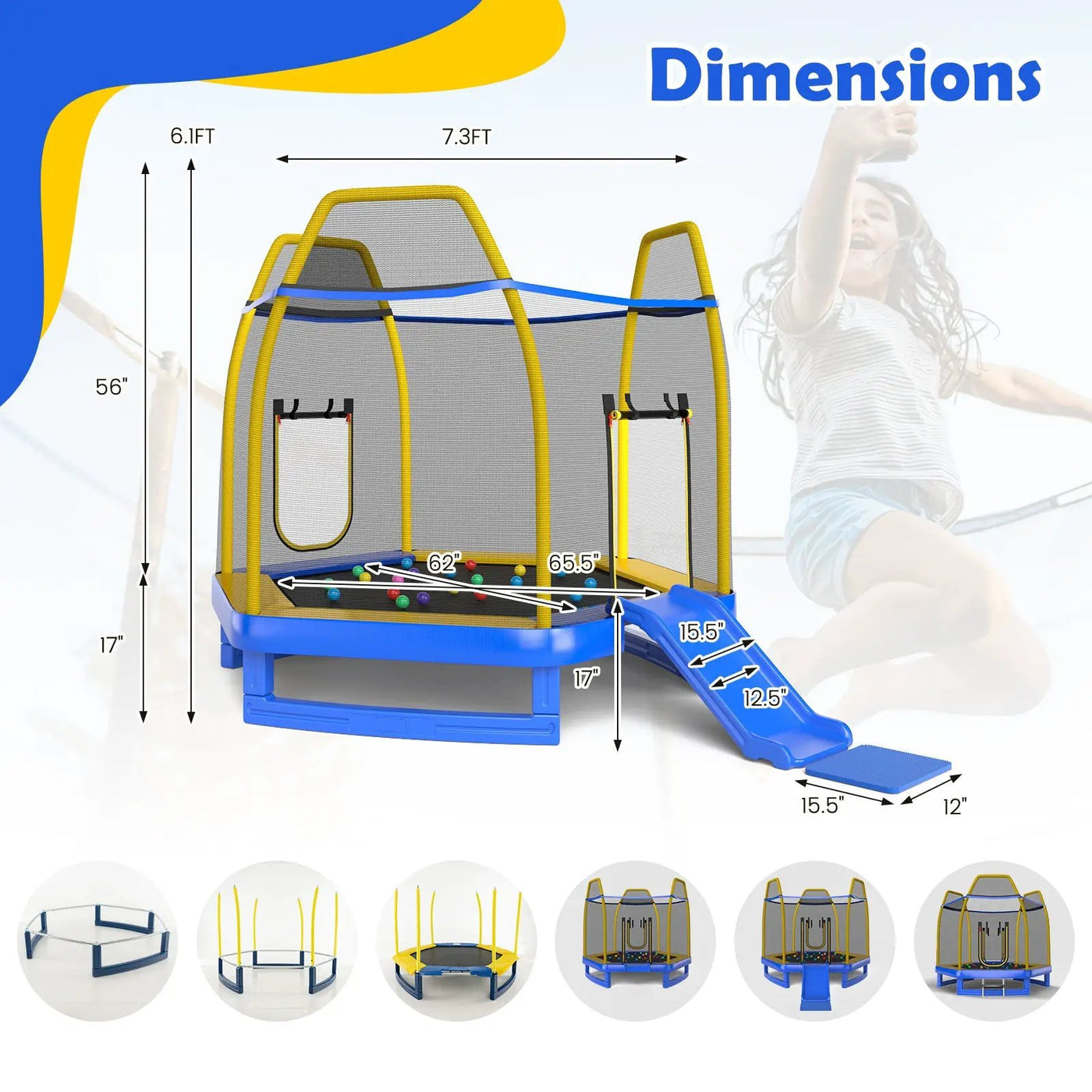 7 Feet Trampoline with Ladder and Slide for Indoor and Outdoor by DirectDeals