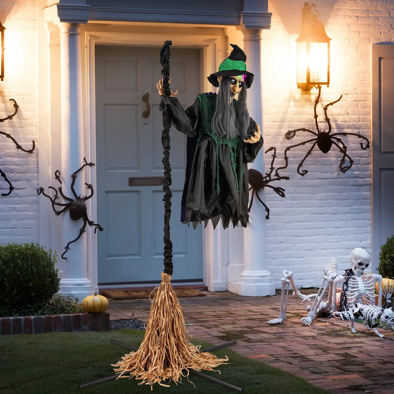 7 Feet Witch on Broom Halloween Animatronic with LED Lights by DirectDeals