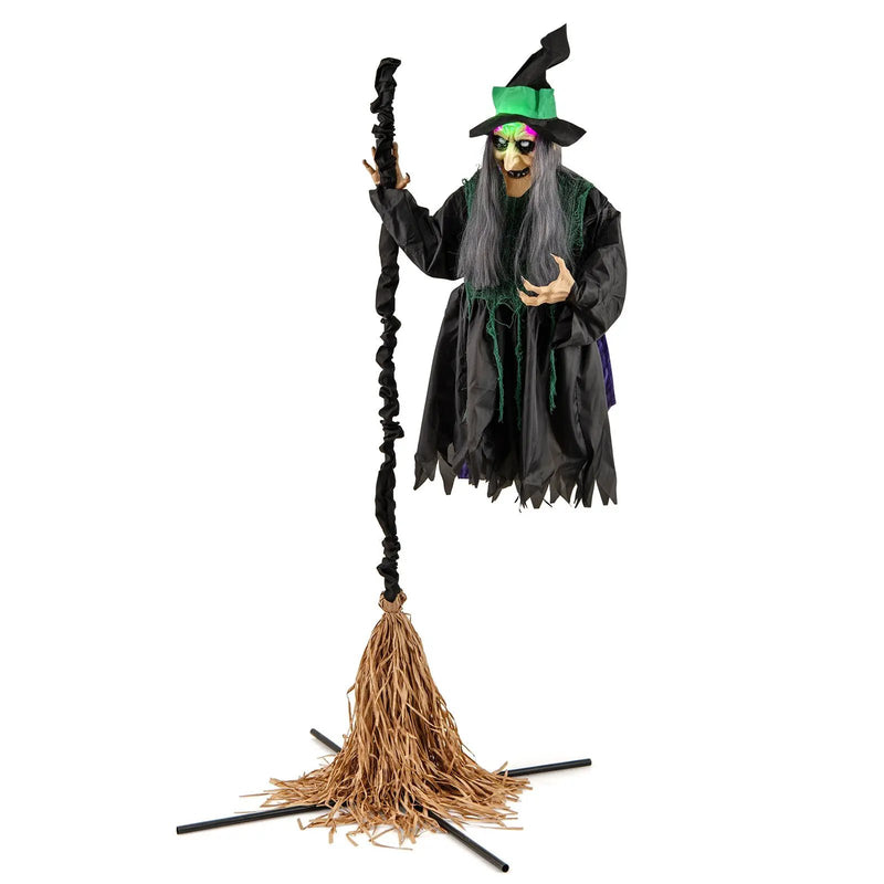 7 Feet Witch on Broom Halloween Animatronic with LED Lights by DirectDeals