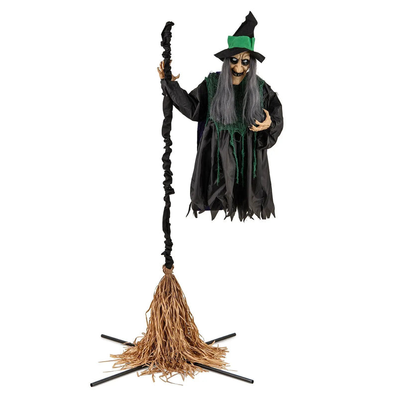7 Feet Witch on Broom Halloween Animatronic with LED Lights by DirectDeals