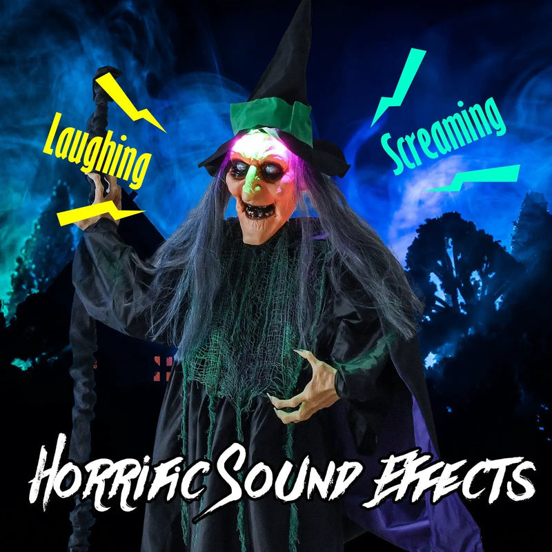 7 Feet Witch on Broom Halloween Animatronic with LED Lights by DirectDeals