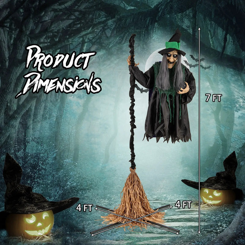 7 Feet Witch on Broom Halloween Animatronic with LED Lights by DirectDeals