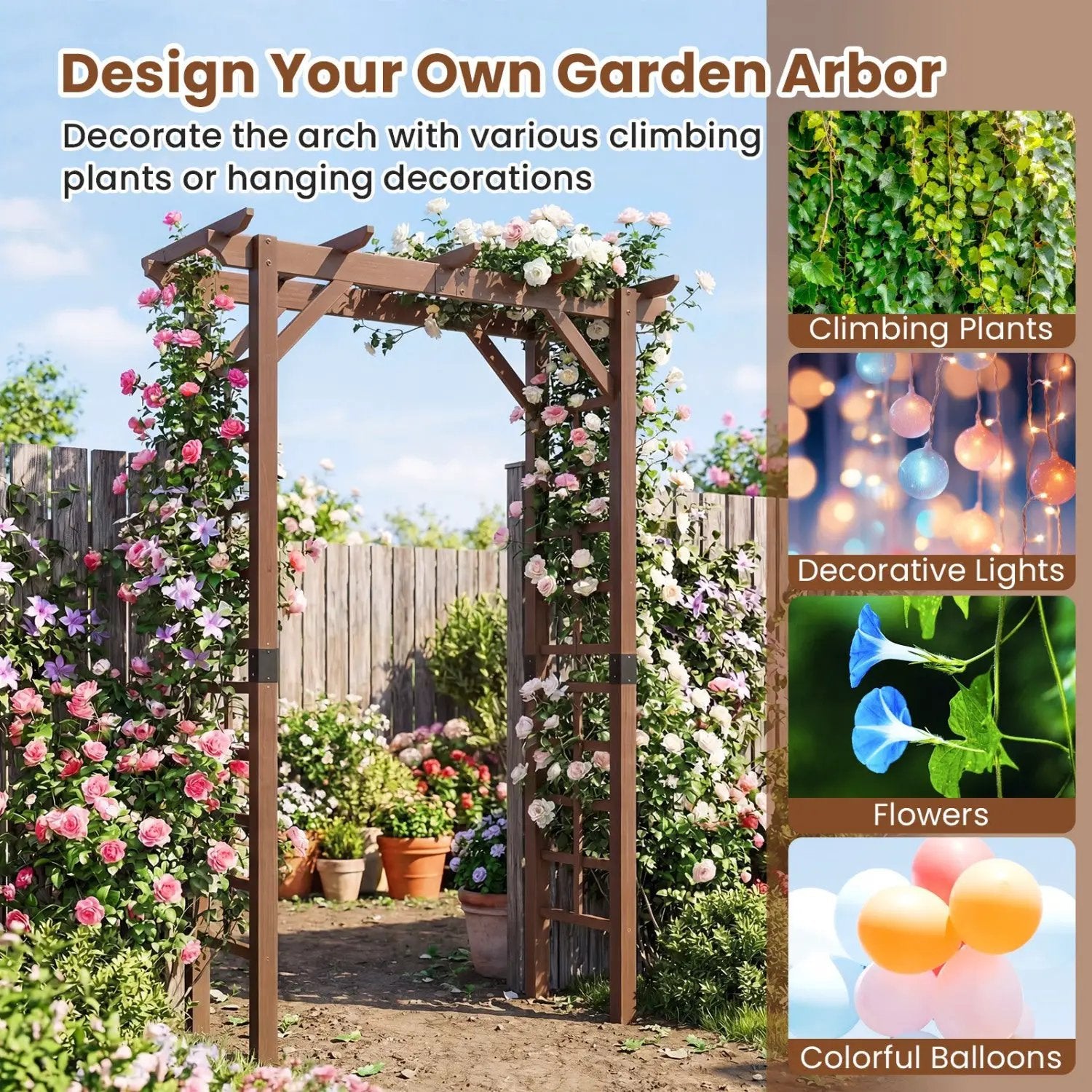 7 Ft Garden Arch Wooden Arbor Outdoor Wood Trellis for Climbing Plants by DirectDeals