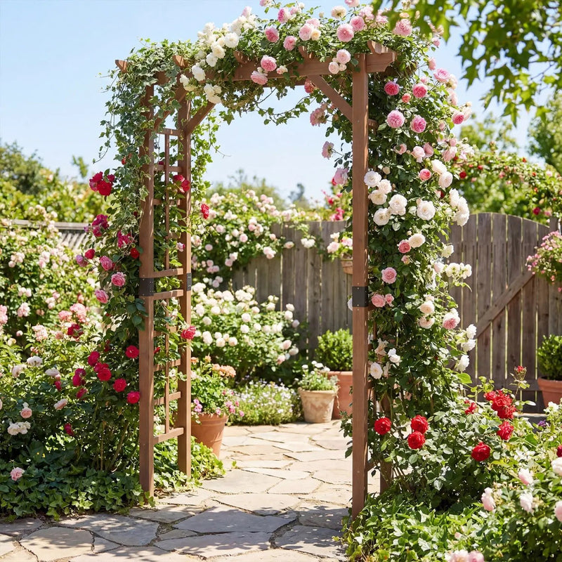 7 Ft Garden Arch Wooden Arbor Outdoor Wood Trellis for Climbing Plants by DirectDeals