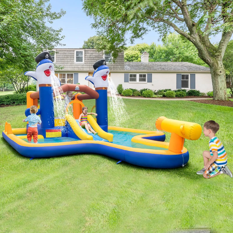 7-In-1 Water Slide Park with Splash Pool and Water Cannon with 680W Blower by DirectDeals