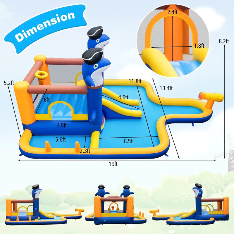 7-In-1 Water Slide Park with Splash Pool and Water Cannon with 680W Blower by DirectDeals