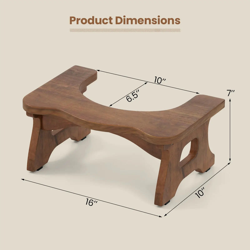 7 Inch Teak Wood Toilet Stool with Non-slip Foot Pads for Bathroom by DirectDeals
