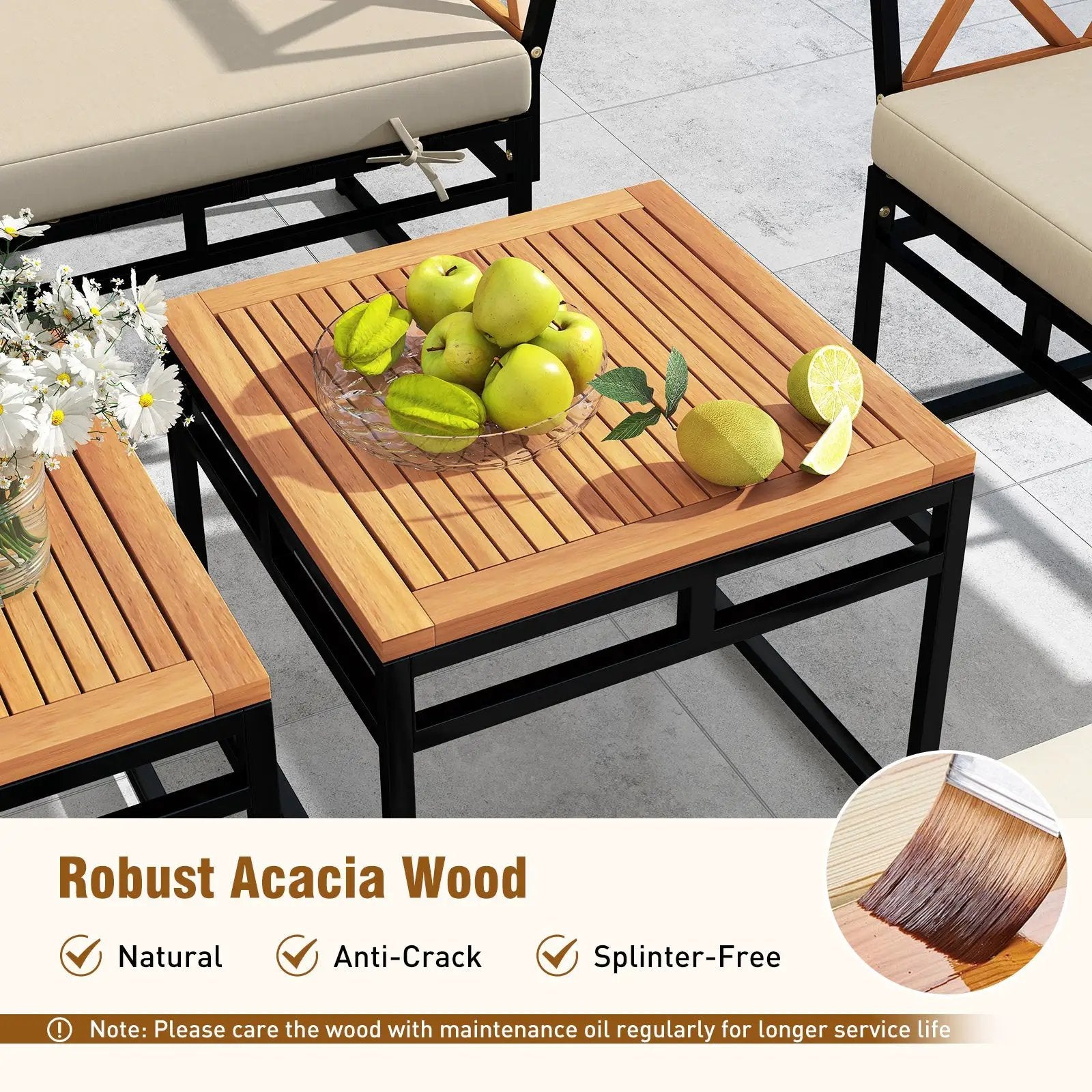 7 Piece Outdoor Conversation Set with Cushions and Bungee Rope Seat-Beige by DirectDeals