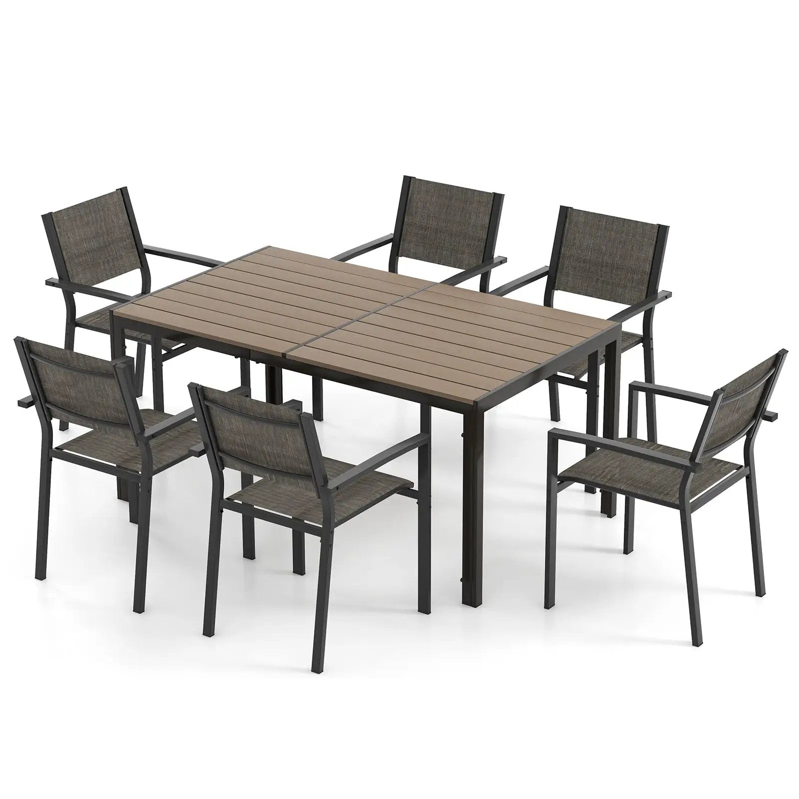 7 Piece Outdoor Dining Set with 6 Stackable Chairs and Large Rectangle Table-Gray by DirectDeals
