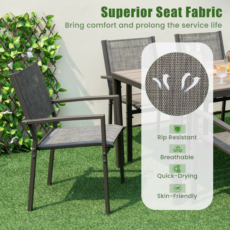 7 Piece Outdoor Dining Set with 6 Stackable Chairs and Large Rectangle Table-Gray by DirectDeals