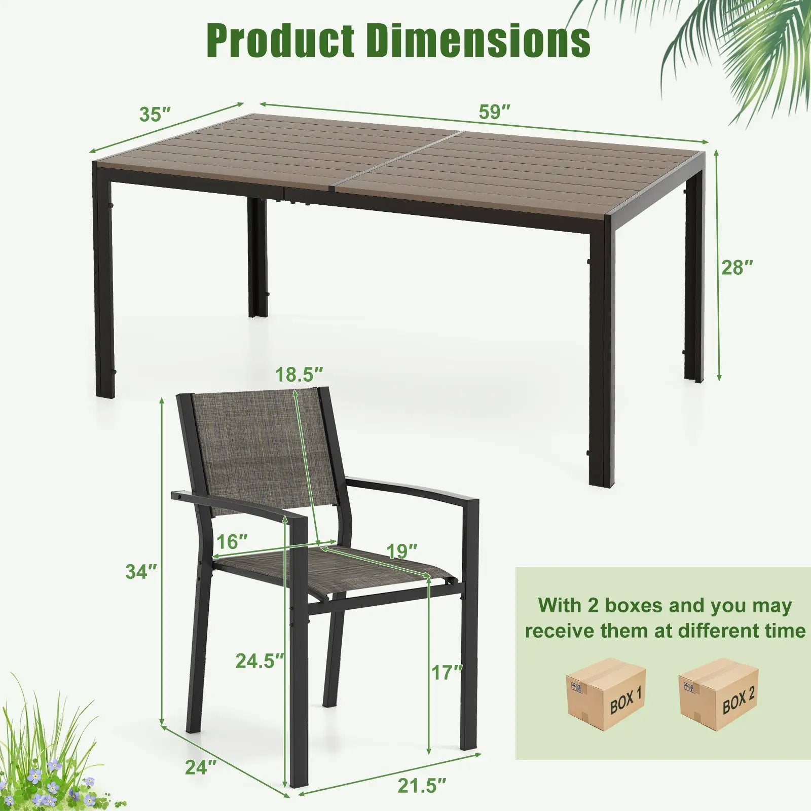 7 Piece Outdoor Dining Set with 6 Stackable Chairs and Large Rectangle Table-Gray by DirectDeals