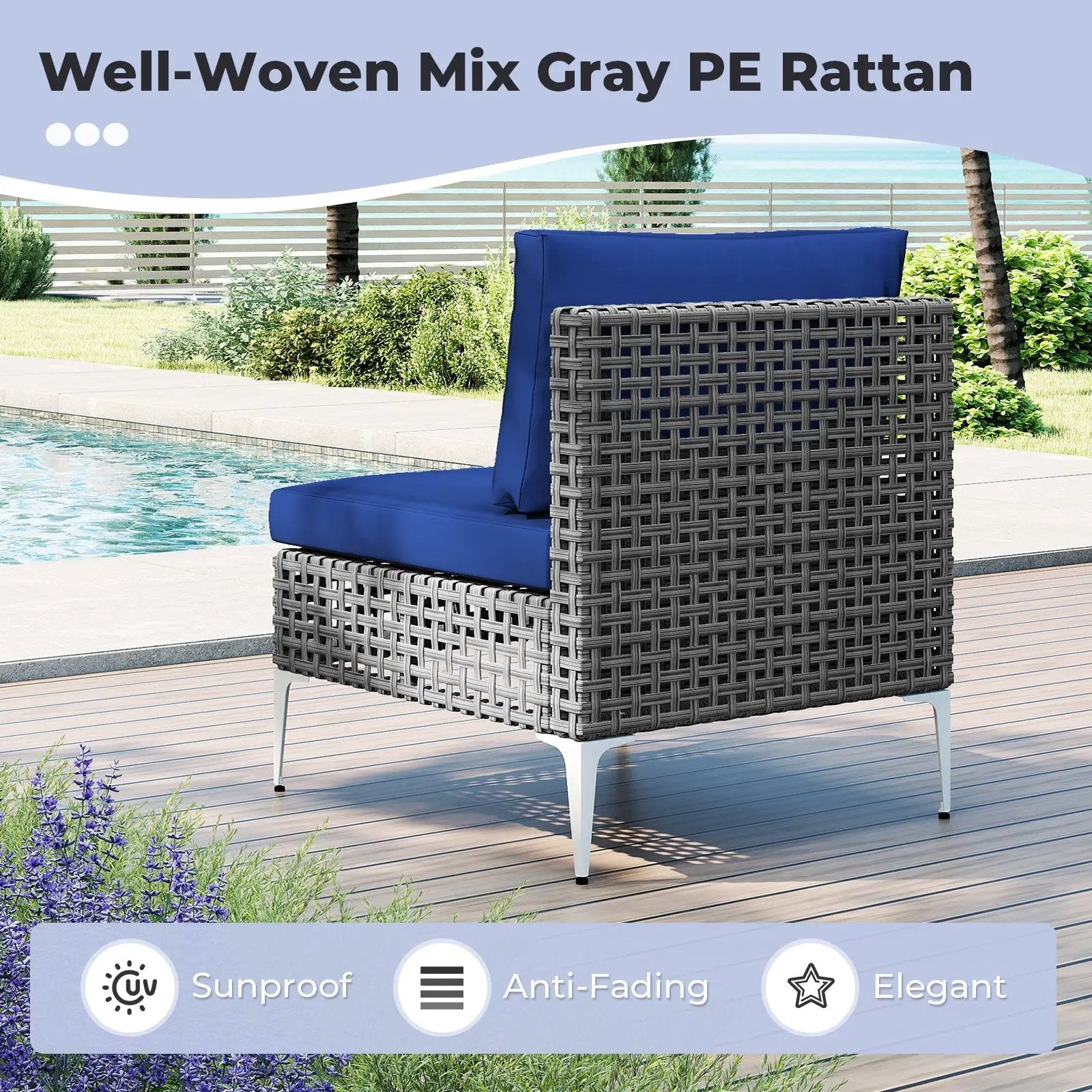 7 Piece Outdoor Furniture Set Wicker Chairs with Tempered Glass Coffee Table-Navy by DirectDeals