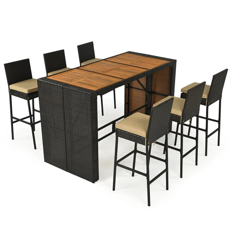 7-Piece Outdoor Wicker Bar Set with Acacia Wood Table & Stools by DirectDeals