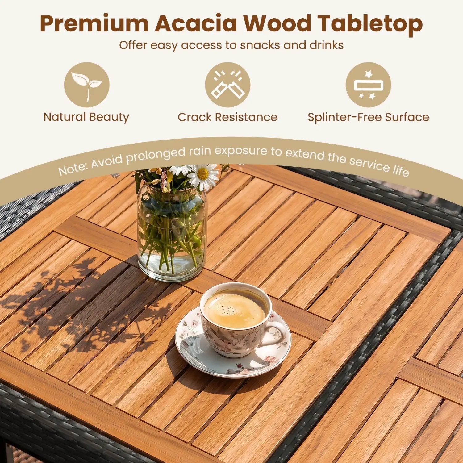 7-Piece Outdoor Wicker Bar Set with Acacia Wood Table & Stools by DirectDeals