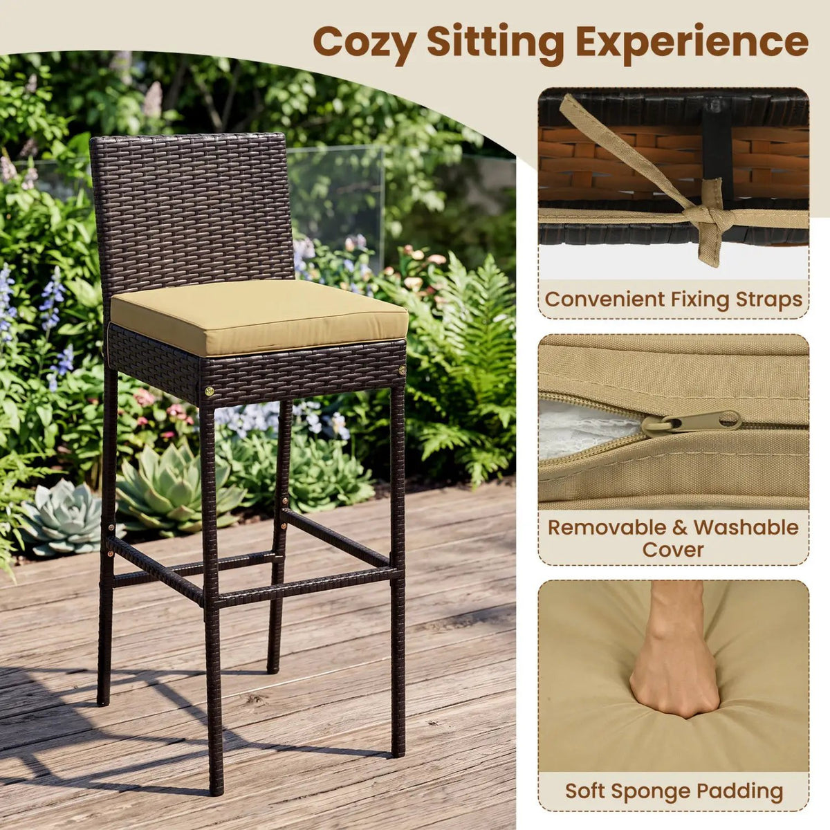 7-Piece Outdoor Wicker Bar Set with Acacia Wood Table & Stools by DirectDeals
